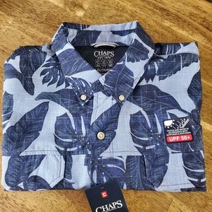 Mens CHAPS XLg MPF50+ Blue Print Button Down Front Shirt